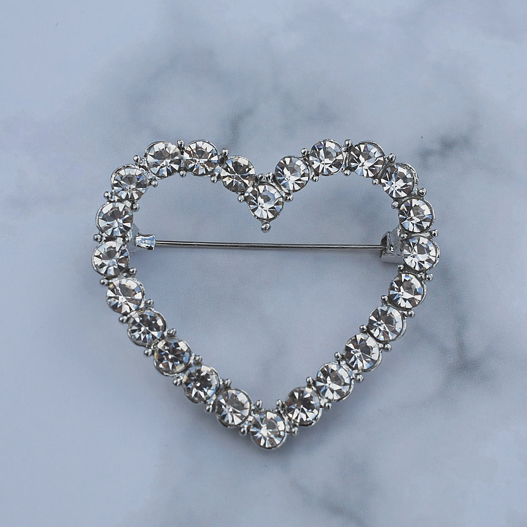 Heart brooch crystal silver