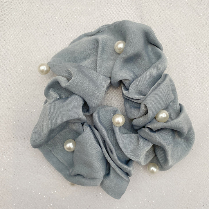 light blue pearl scrunchie satin scrunchie