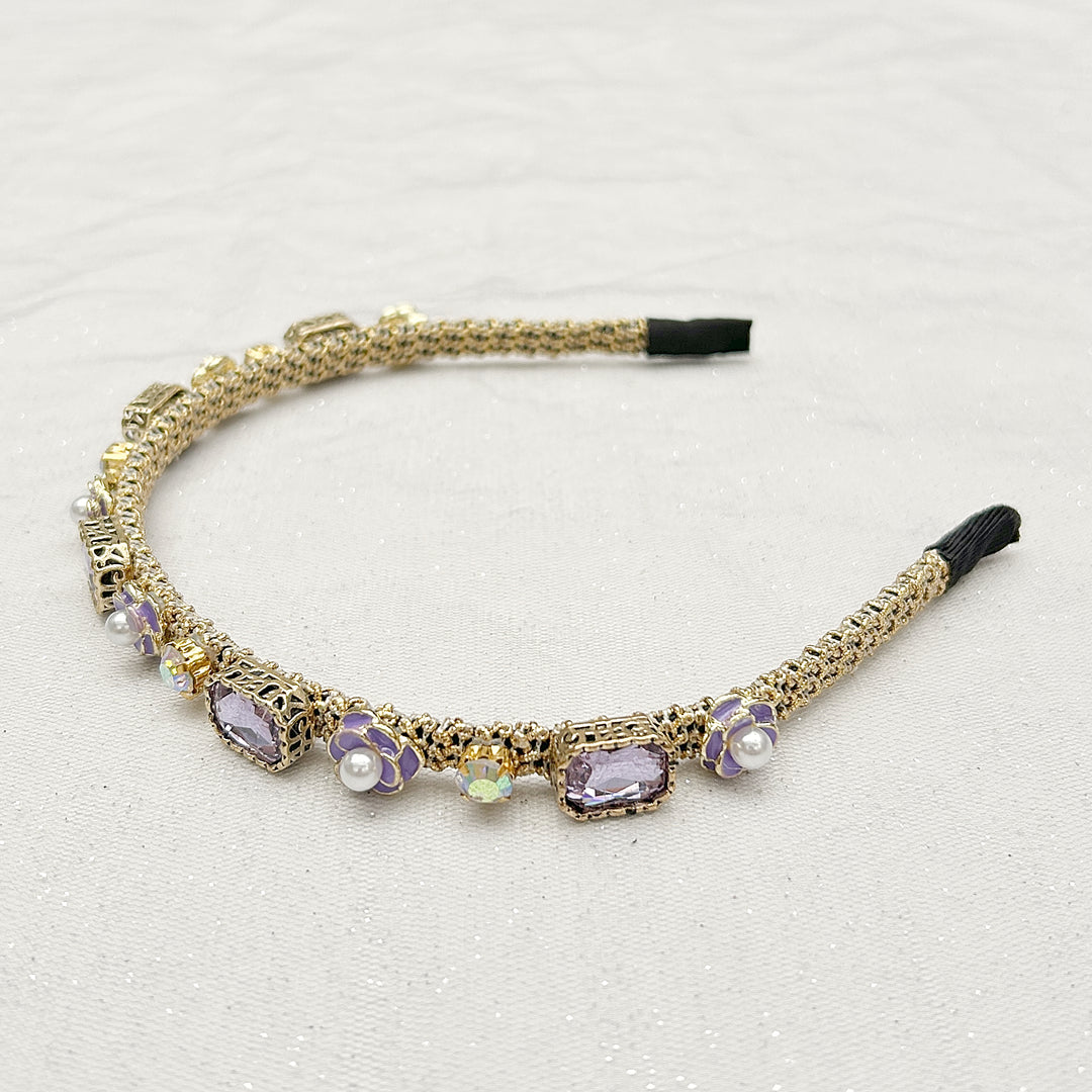 Lilac headband for wedding lilac hair band gold skinny hair band flower