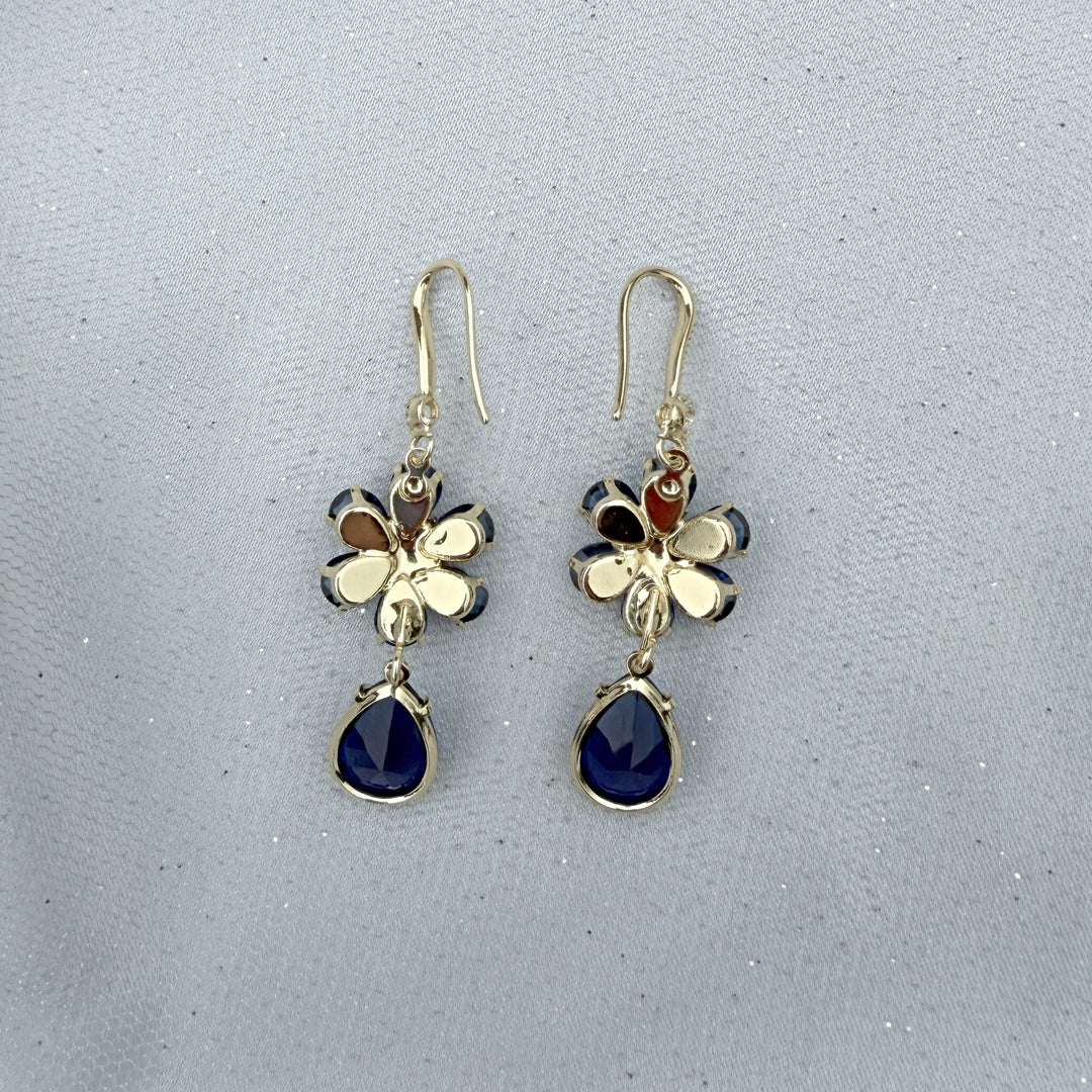navy blue earrings flower drop earrings with crystal