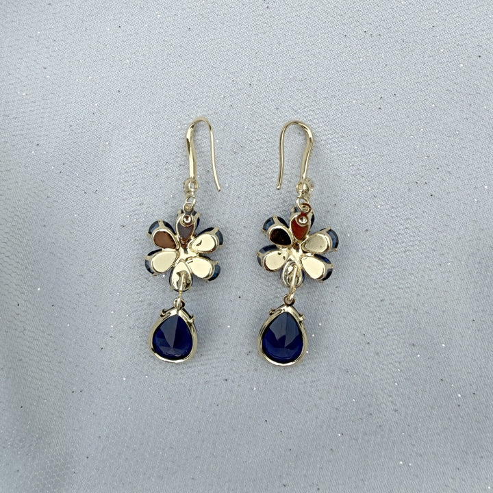 navy blue earrings flower drop earrings with crystal