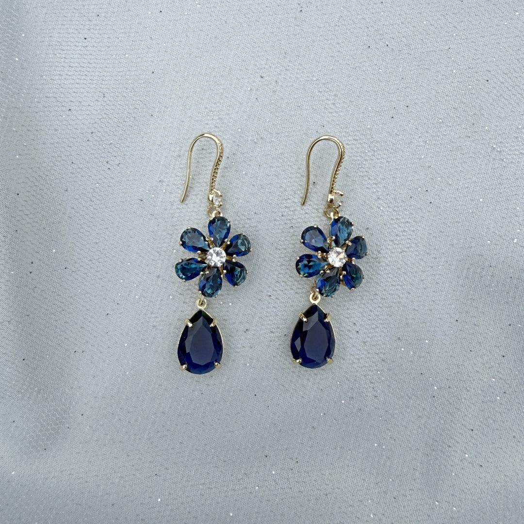 navy blue earrings flower drop earrings with gold hook