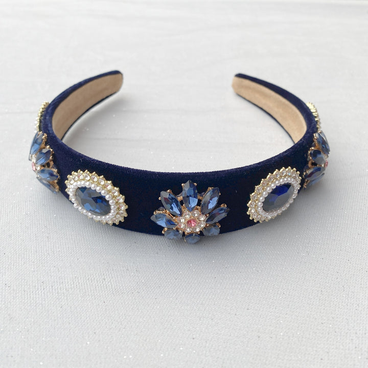 navy pearl headband gems statement