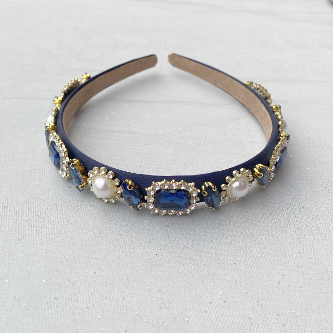 navy pearl headband slim with diamante