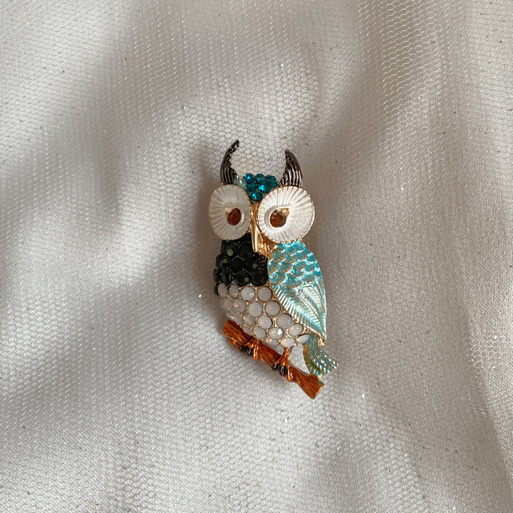 Owl Brooch with Diamante