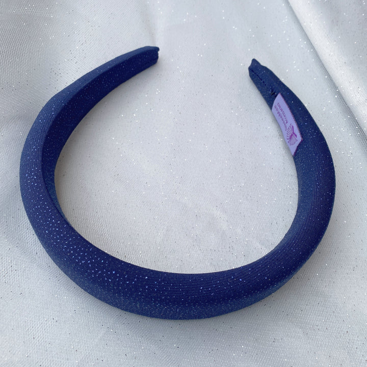 Navy sparkly padded headband with subtle shimmer fabric