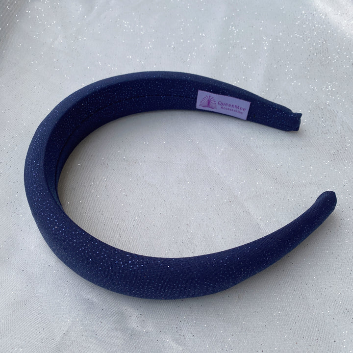 Navy sparkly padded headband with subtle shimmer fabric