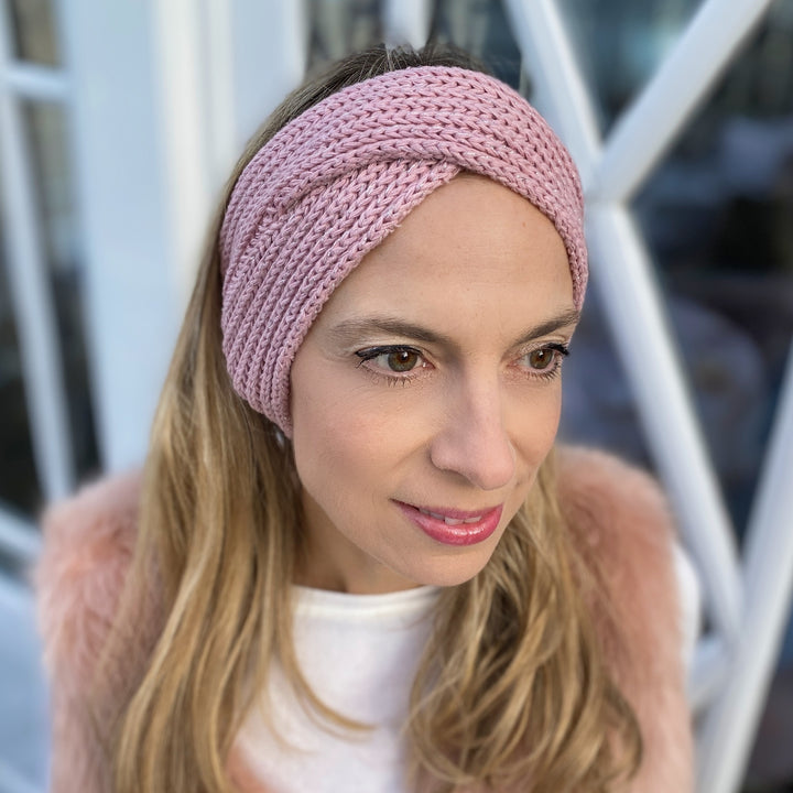 Pink Winter Headband Pink Ski Headband in Organic Cotton Lurex Sustainable