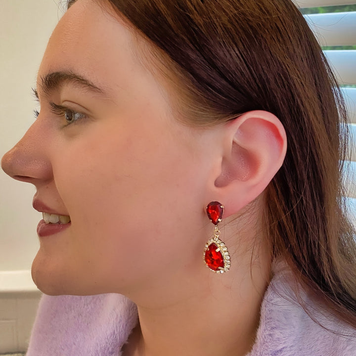 red earrings drop earrings sparkly