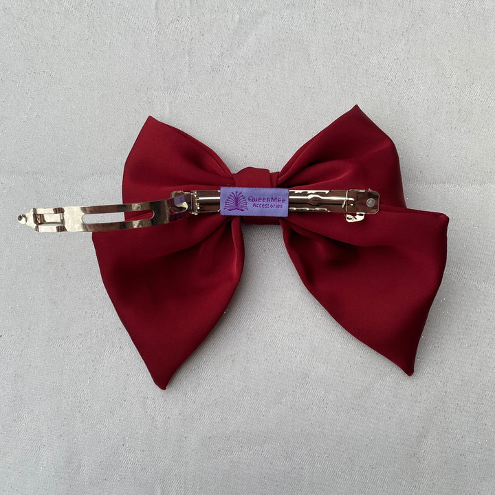 red hair bow satin hair bow hair clip red bow hair clip barrette large thick hair grip