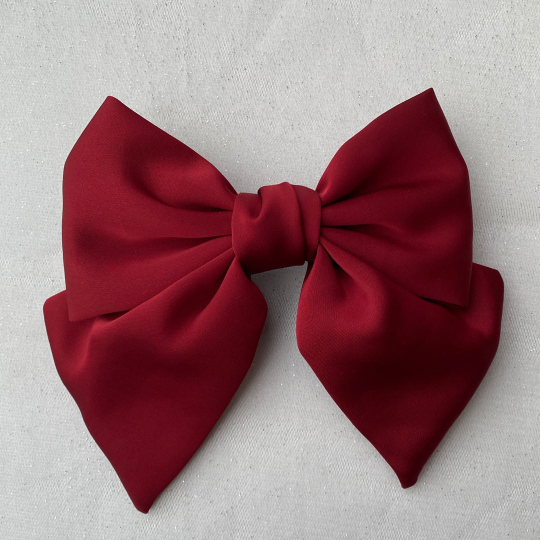 red hair bow satin hair bow hair clip red bow hair clip barrette vintage inspired wine red silky material