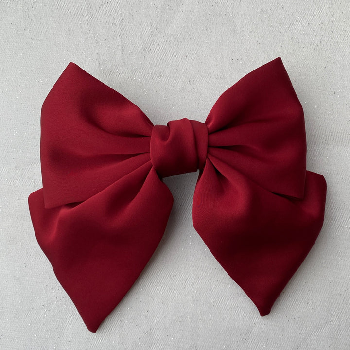 red hair bow satin hair bow hair clip red bow hair clip barrette vintage inspired wine red silky material
