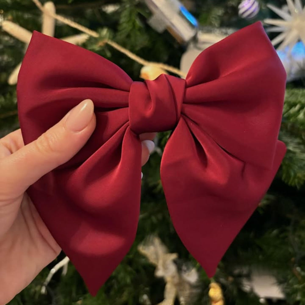 red hair bow satin hair bow hair clip red bow hair clip barrette christmas hair accessory