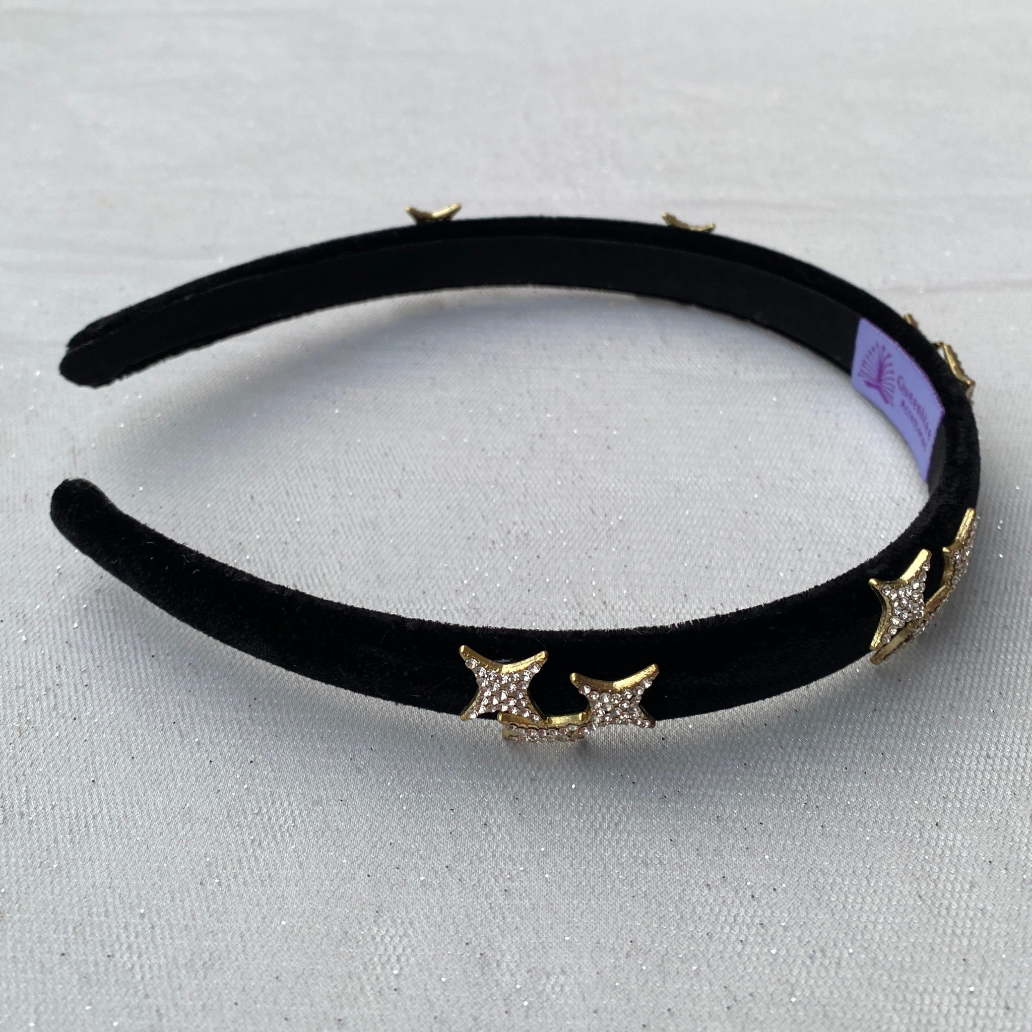 Star Headband | Black Velvet Slim Hair Band | QueenMee Accessories