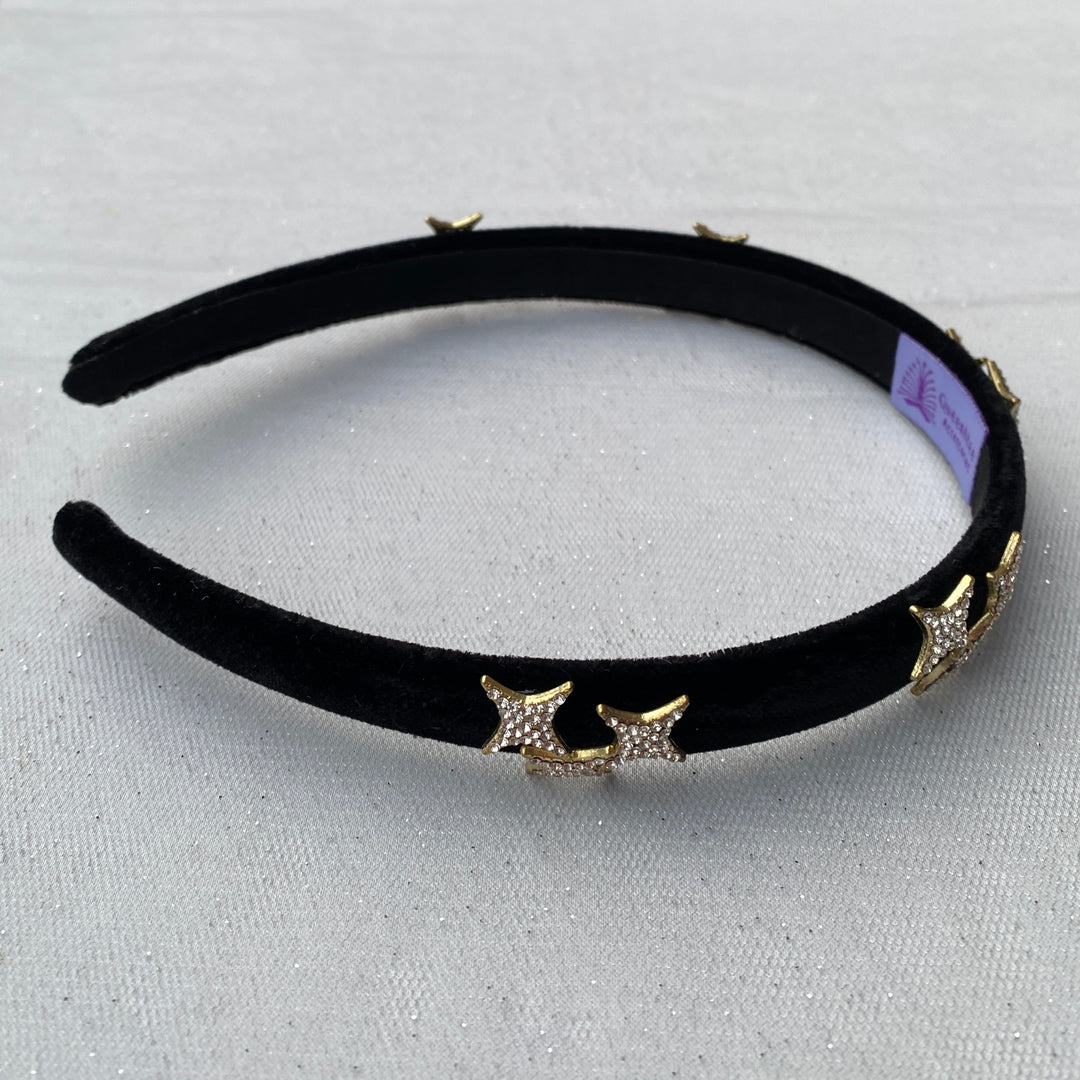 star headband black velvet slim hair band with diamante