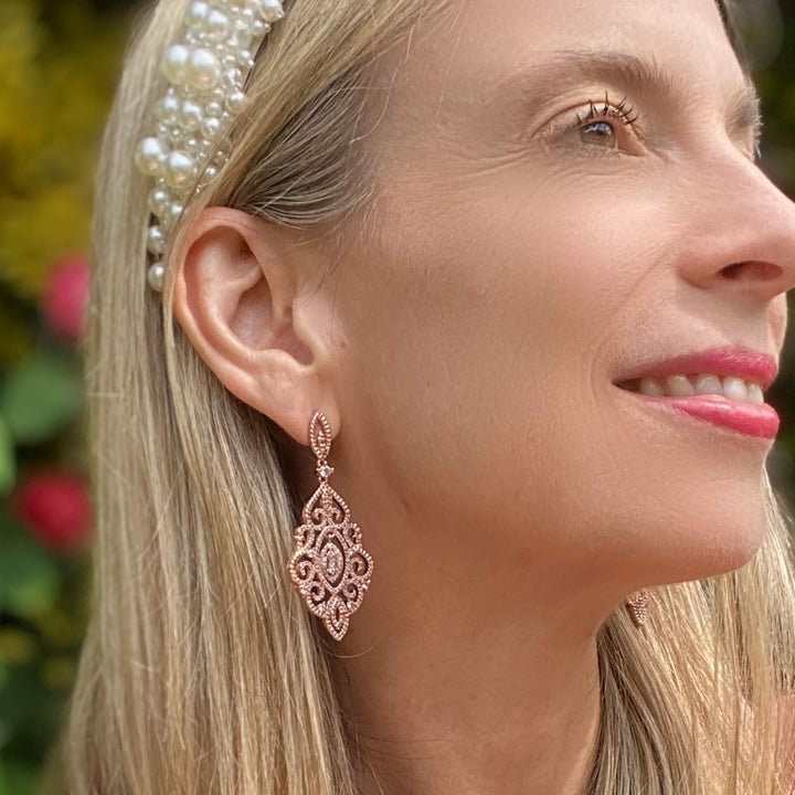 statement earrings long drop earrings crystal rose gold or silver