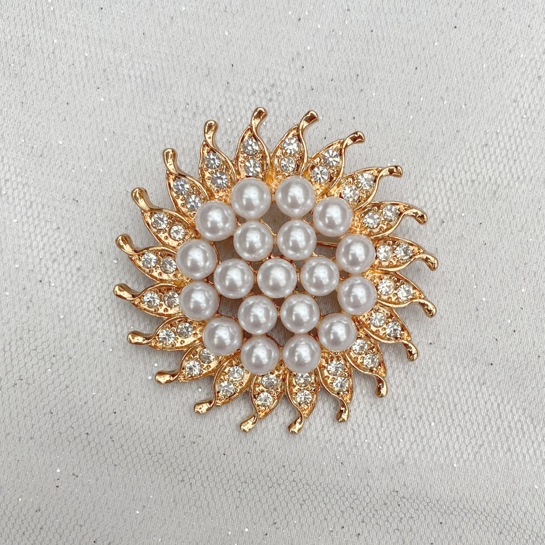 sunflower brooch gold pearl crystal brooch