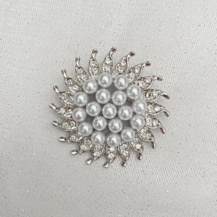 sunflower brooch silver pearl crystal brooch