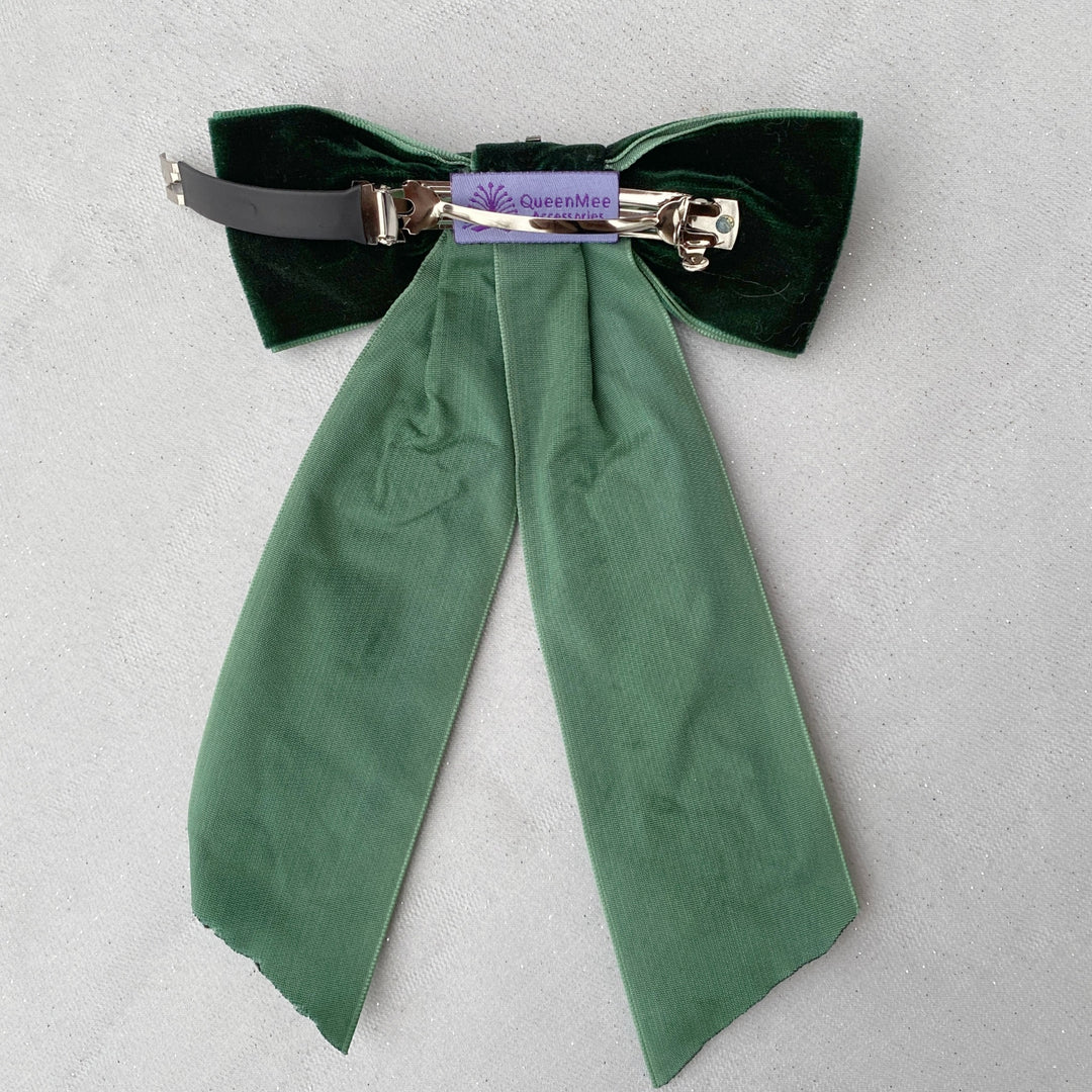 velvet bow hair clip green jewels