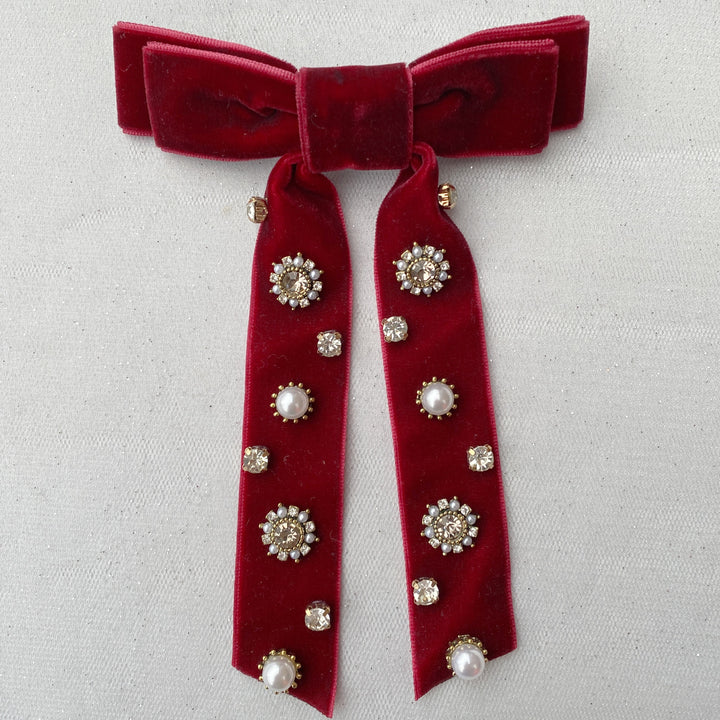 velvet bow hair clip red jewelled bow