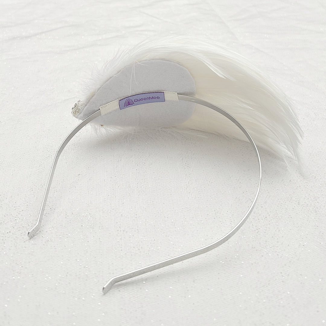 White fascinator feather headband alice band