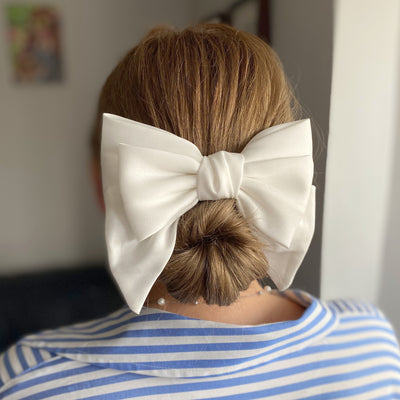 white hair bow satin white bow hair clip