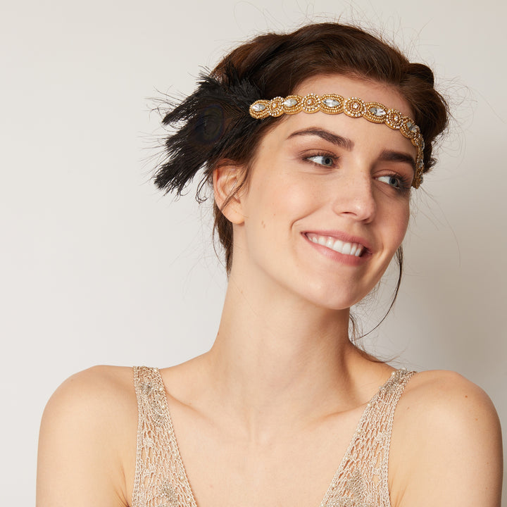 1920s headband black and gold