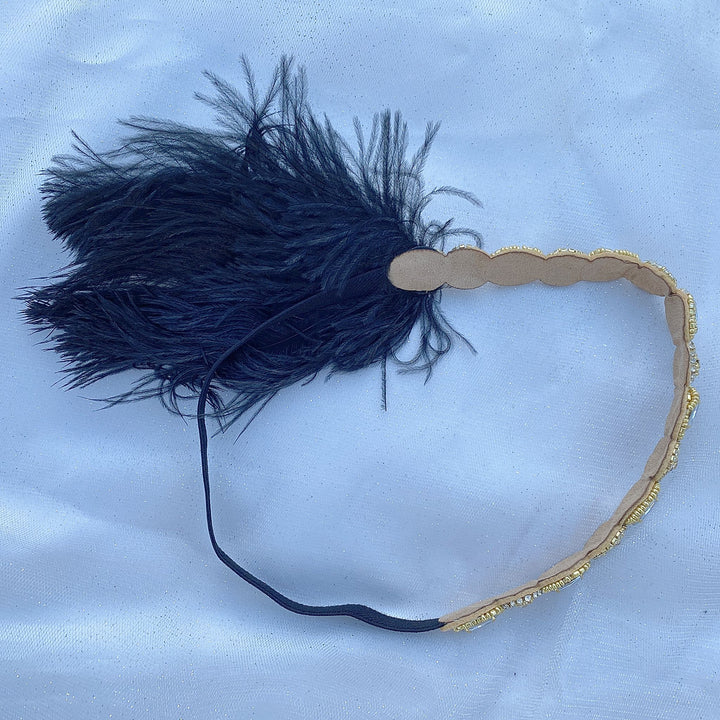 1920s headband feather headband black gold headpiece