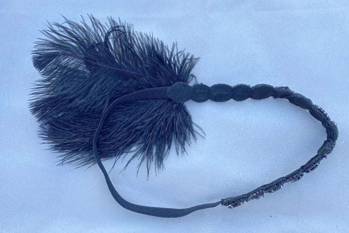 1920s headpiece black peacock feathers and beading