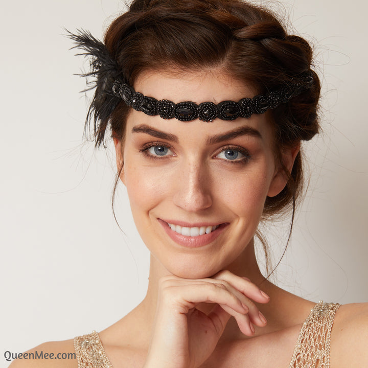 1920s headpiece in black with beading