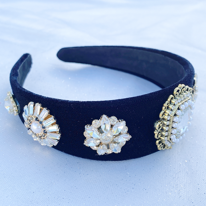 Black and gold headband with crystal side