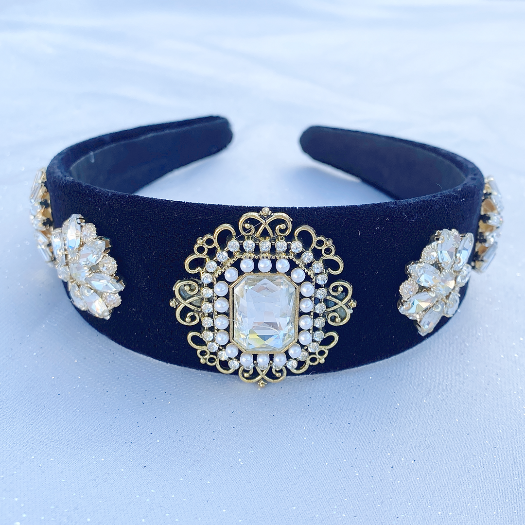 Black and gold headband with crystal