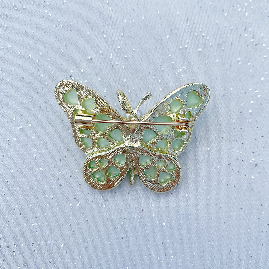 Butterfly brooch green brooch gold