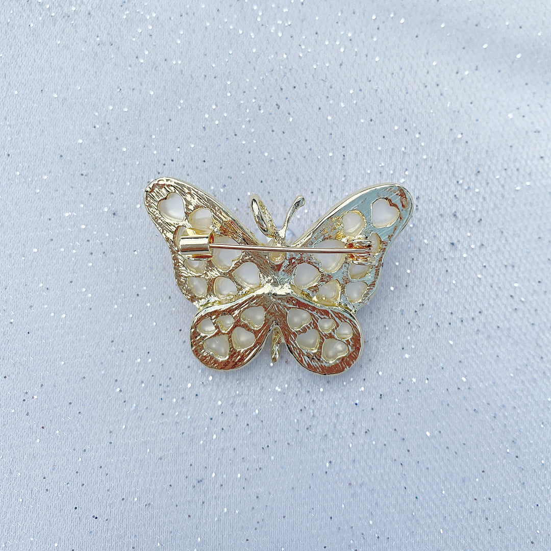 Butterfly brooch pearl brooch gold