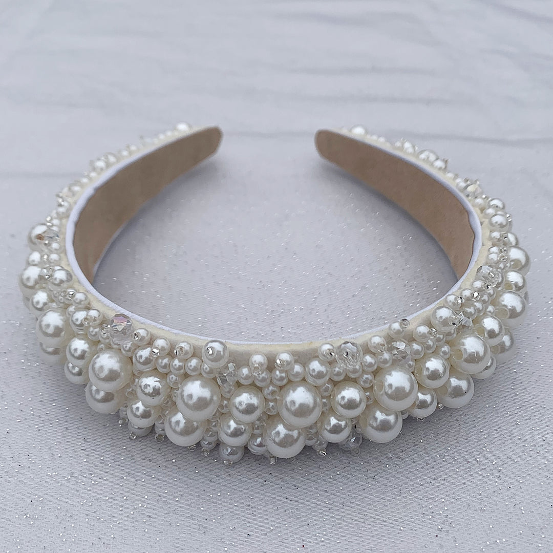Pearl Headband with Crystals Ivory Alice Band