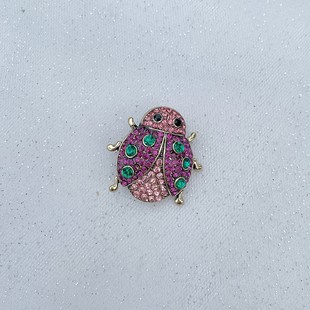 Pink brooch ladybird brooch in gold crystal