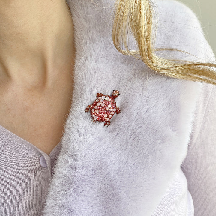 Turtle brooch pink crystal