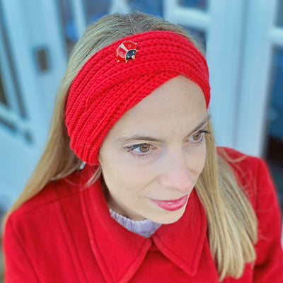 Winter Headband Red with Ladybird Brooch
