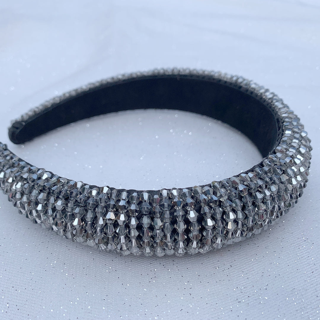 beaded headband grey black