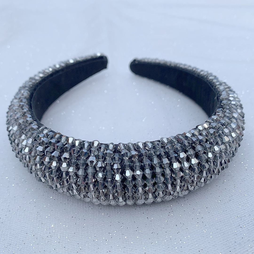 beaded headband grey sparkly