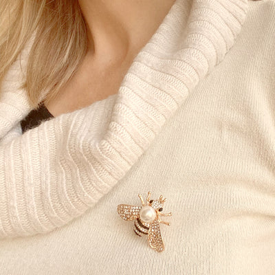 bee brooch gold with pearl charity pin