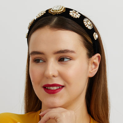 black and gold headband for wedding guest