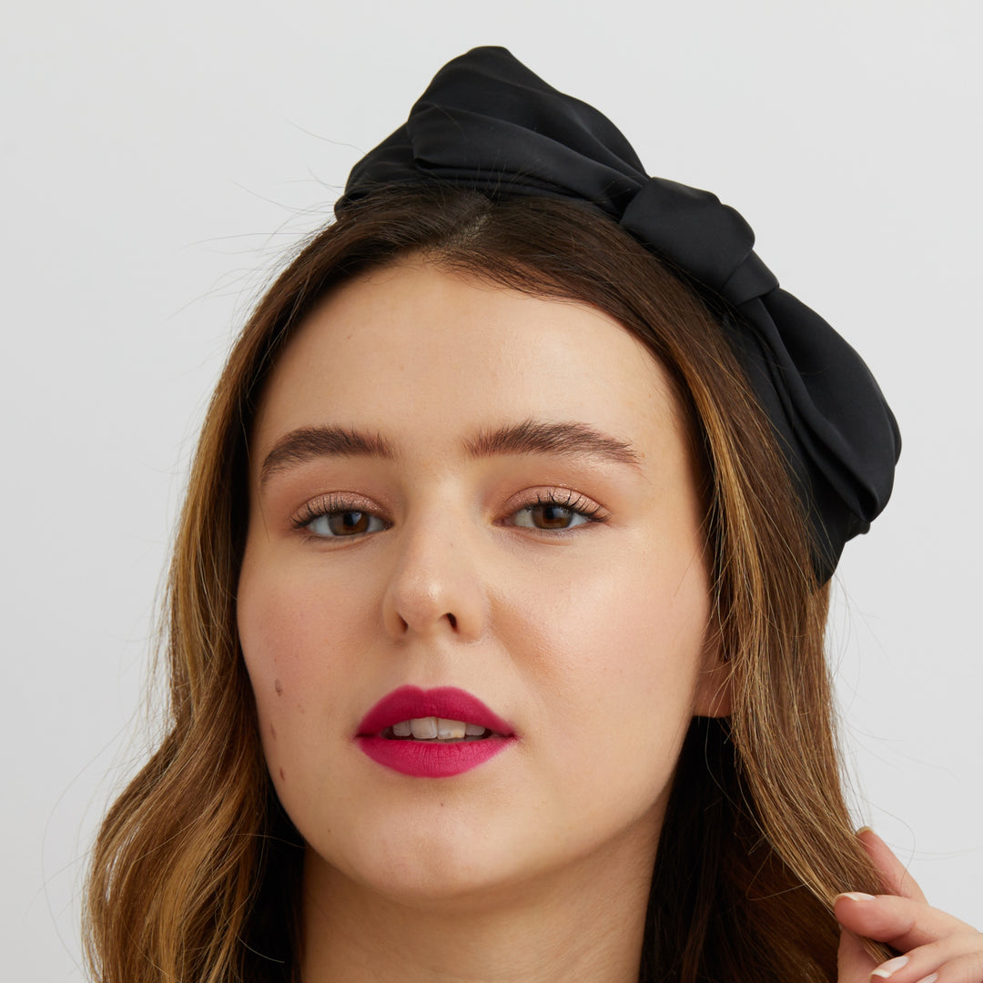 black fascinator bow headband for wedding guest