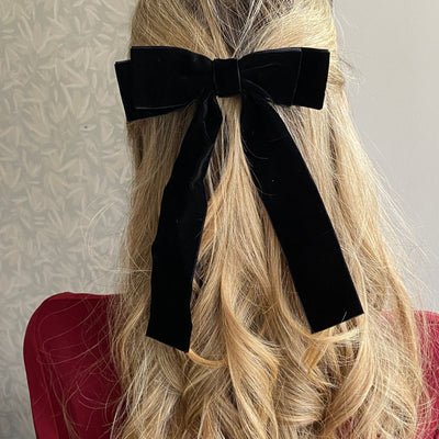 black velvet hair bow hair clip hair down
