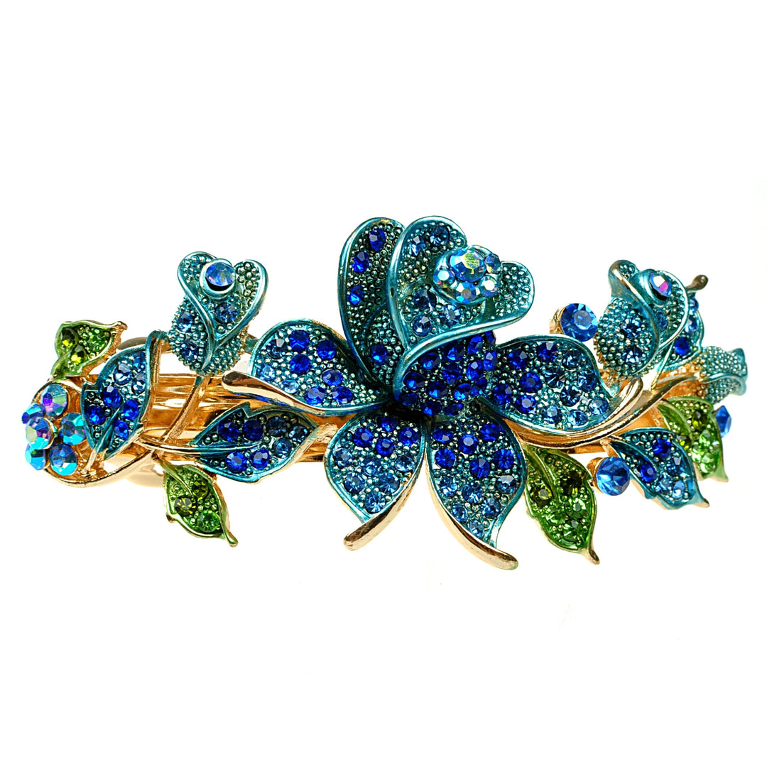 blue crystal hair clip gold