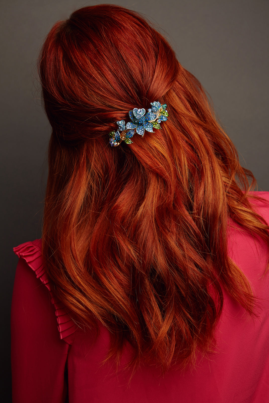 blue crystal hair clip styled