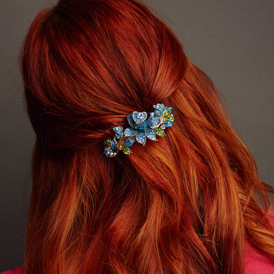blue crystal hair clip worn