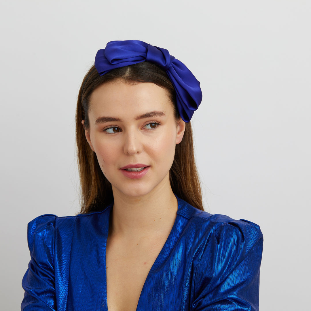 blue fascinator bow headband for races