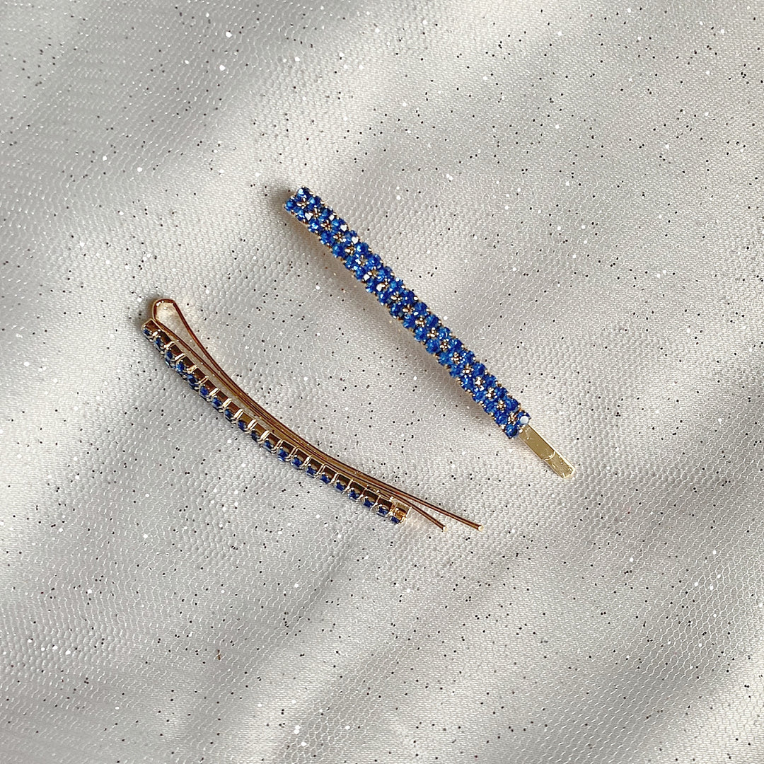 blue hair slides gold bobby pins