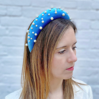 blue headband pearl wedding guest hair band